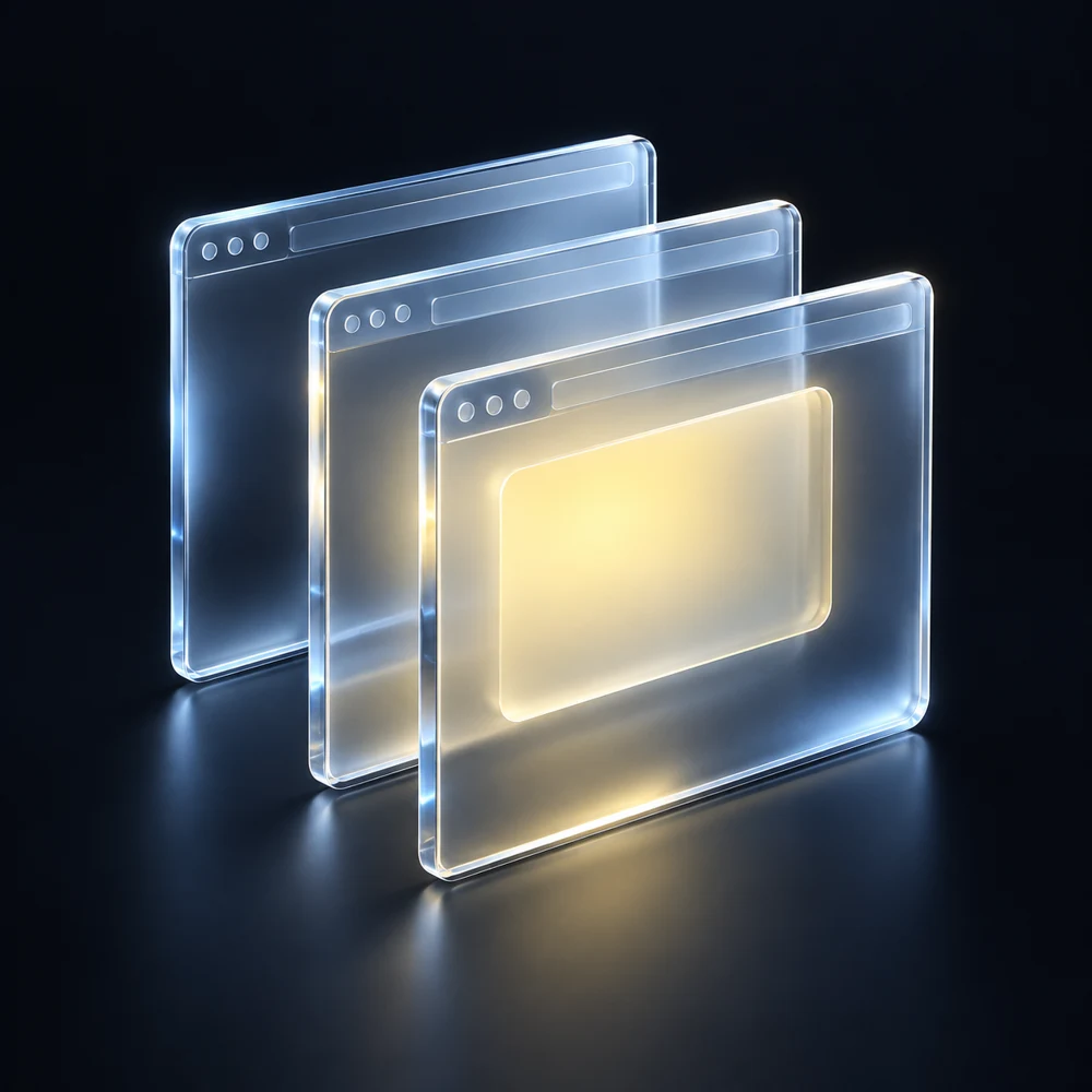 Sculptural glass browser windows
